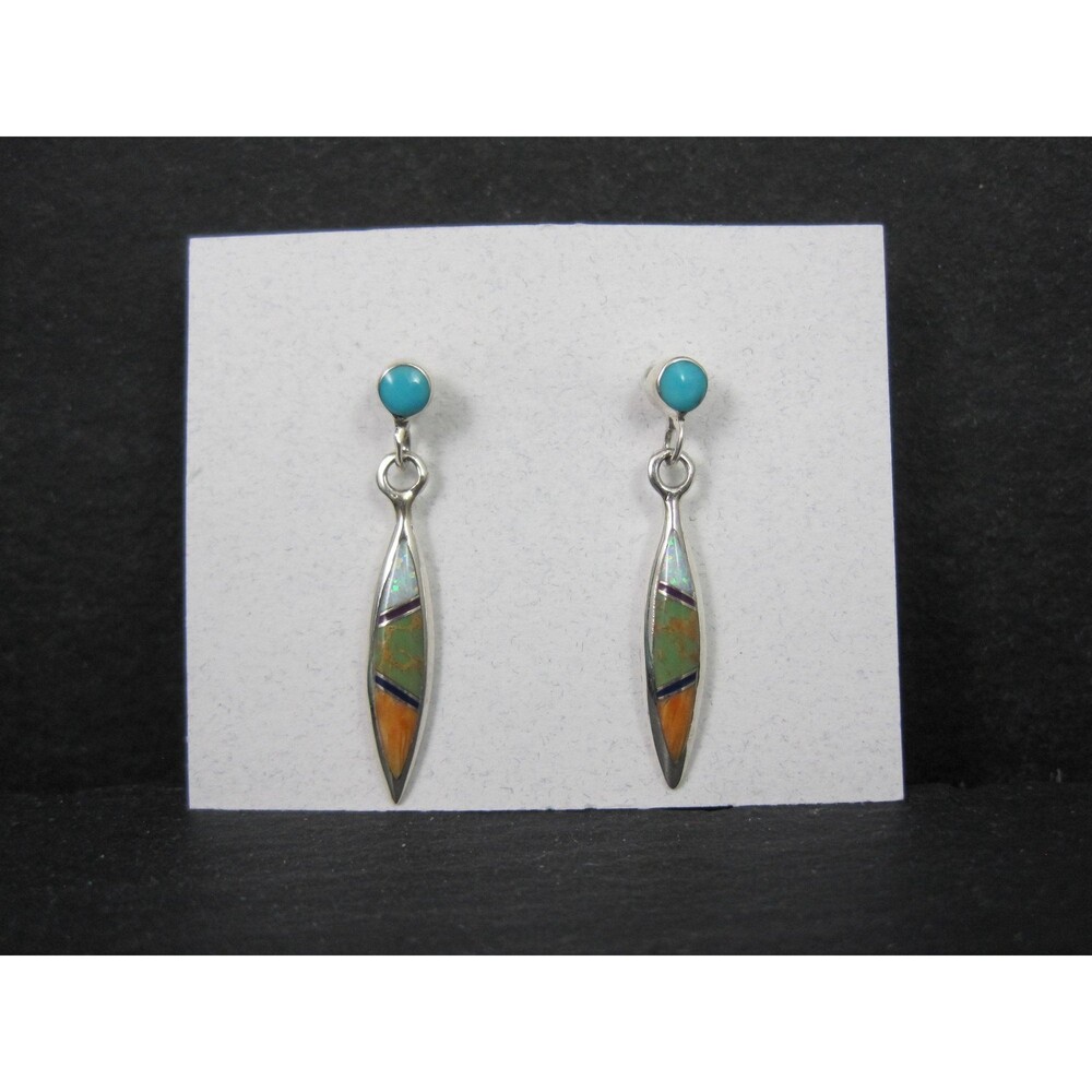 Dainty Southwestern Sterling Inlay Earrings Estate Silver
